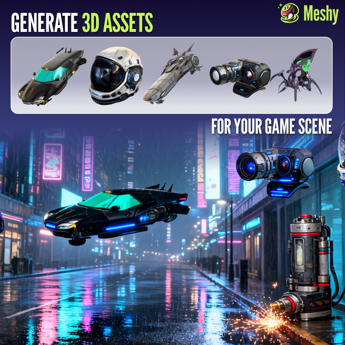 Meshy promotion: generate 3D assets for your game scene