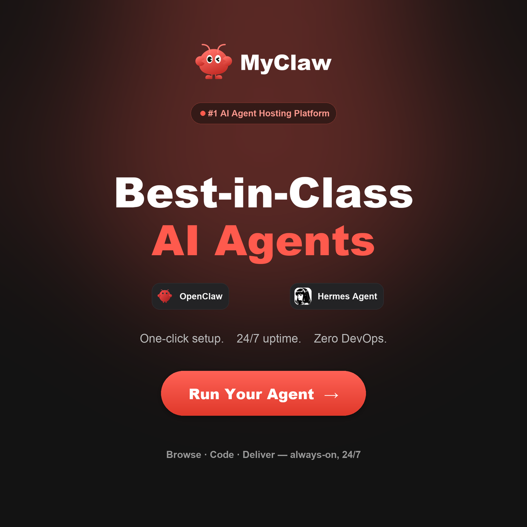 MyClaw promotion: best-in-class AI agents, one-click setup, 24/7 uptime, zero DevOps