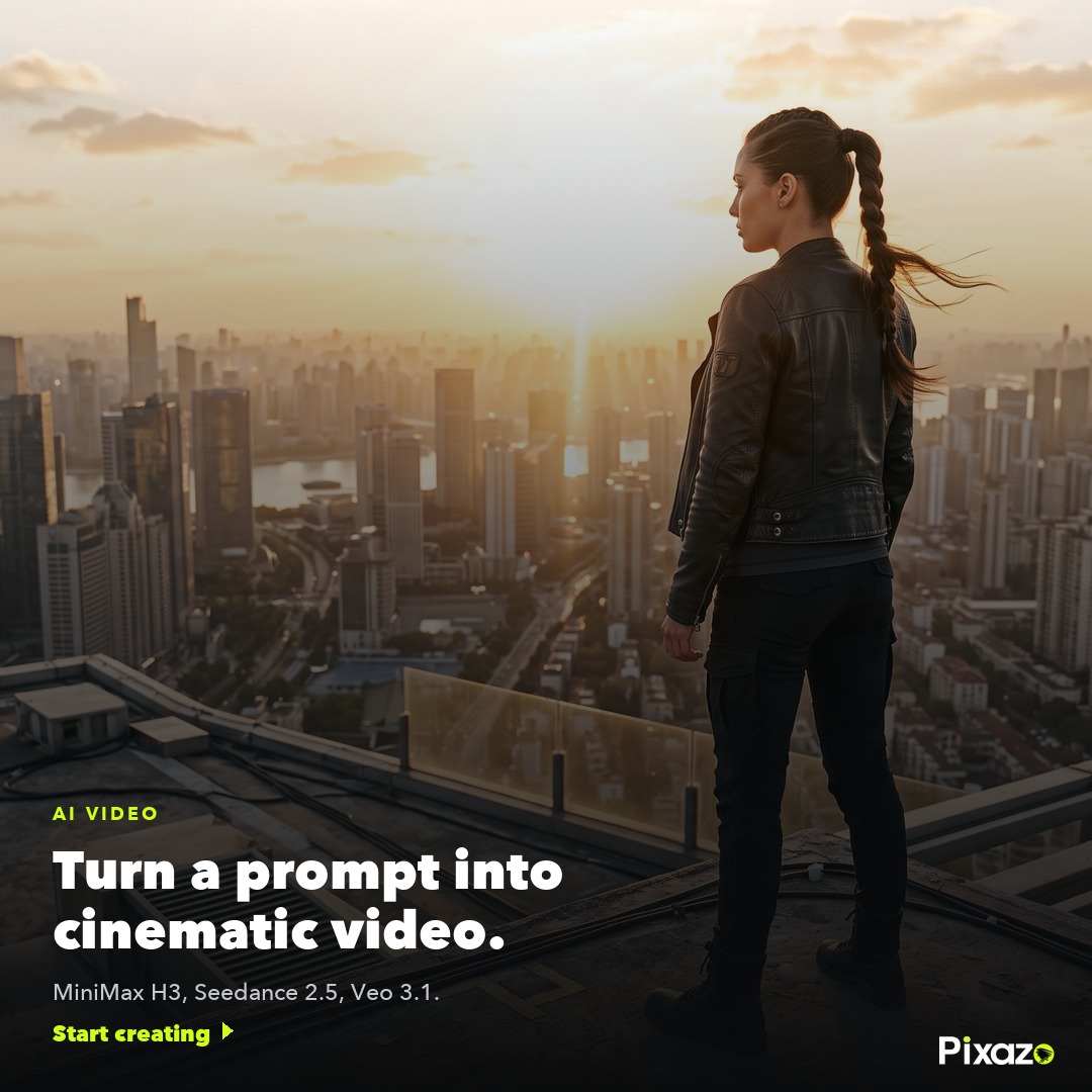 Pixazo promotion: turn a prompt into cinematic video with MiniMax H3, Seedance 2.5, and Veo 3.1