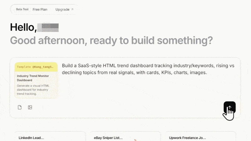 MuleRun interface animation showing a prompt turning into a generated trend dashboard