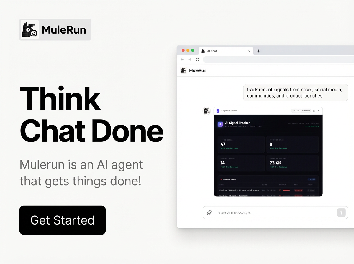 MuleRun promotion: Think, Chat, Done. MuleRun is an AI agent that gets things done